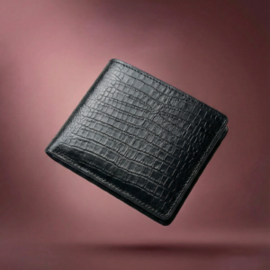 Black crocodile texture genuine leather bifold wallet for men with premium finish