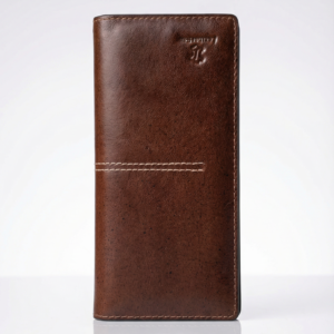 Brown genuine leather long wallet for men with classic slim profile